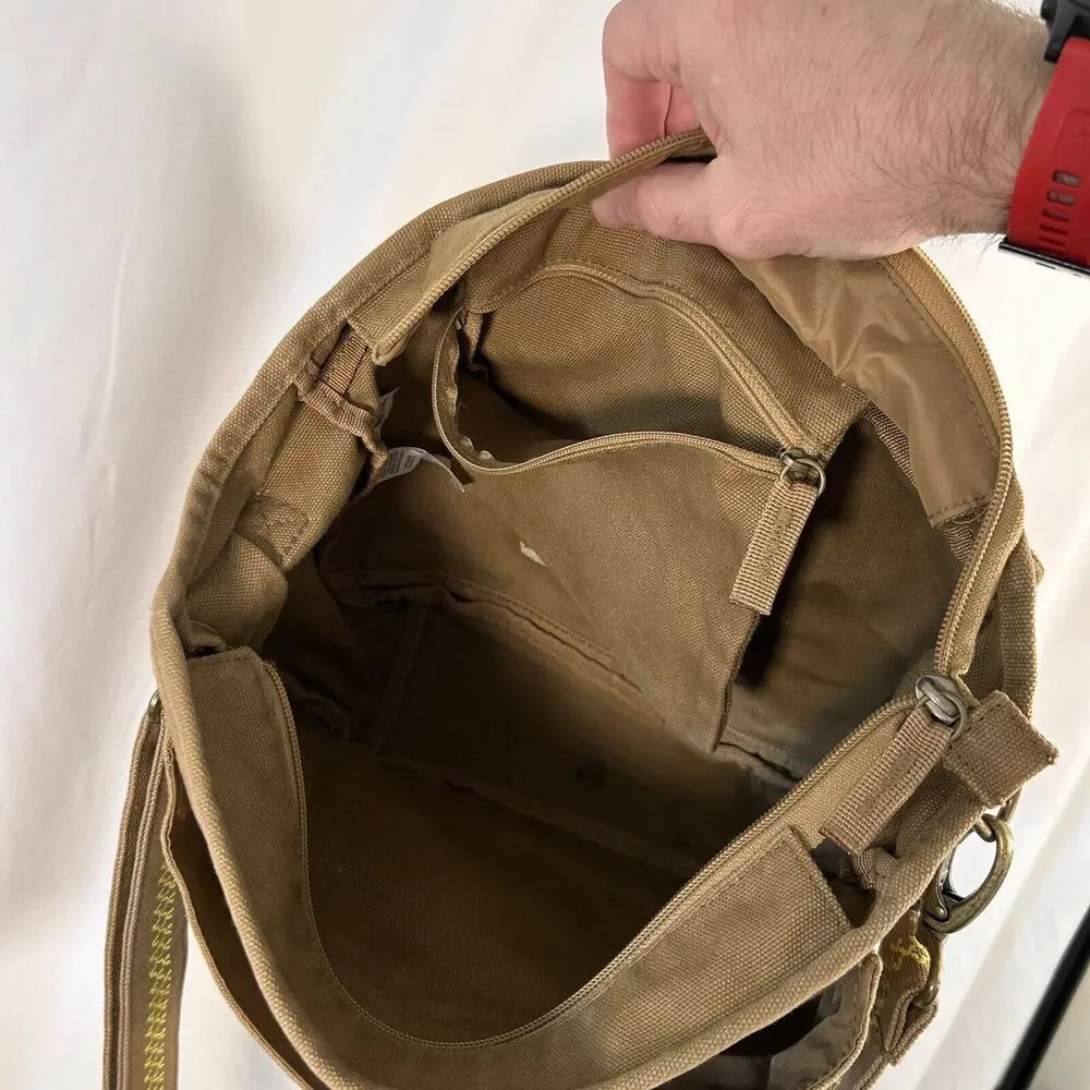American Girl Tote Bag Brown Canvas Zip Top Pockets Shoulder Strap Magnetic Snap